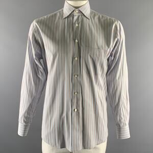 FINAMORE Size XL Blue White Brown Stripe Cotton Long Sleeve Shirt